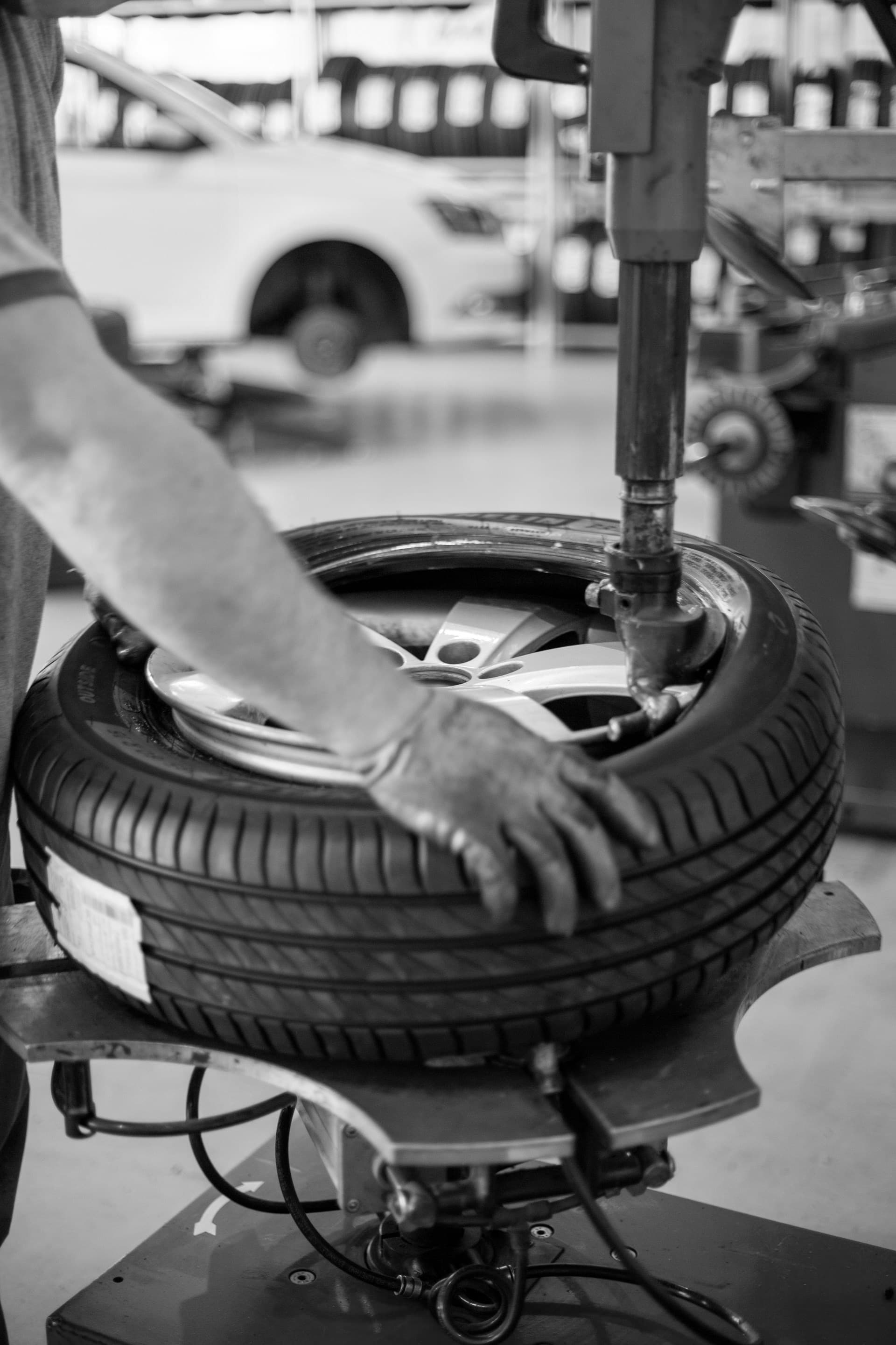 Mechanic working on tire